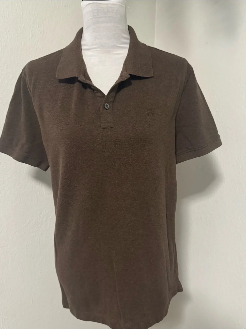 Banana Republic Men’s Pique Medium Brown Logo BR Collar Short-Sleeve Polo EUC